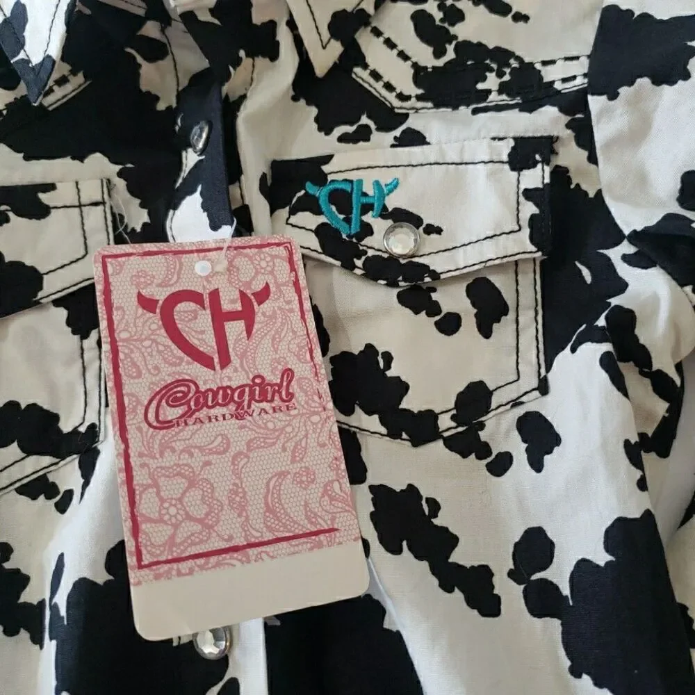 NWT Cowgirl Hardware 18M Girls Cow Print Black White Long Sleeve Romper Long NEW